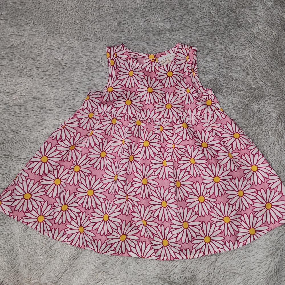 Pink and White Pleated Unlined Sleeveless Sundress 3-6 Months